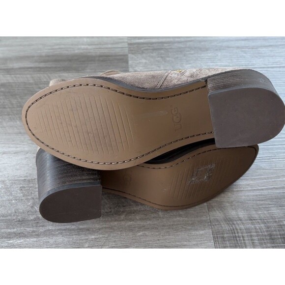 UGG Fraise Whipstitch Boots Size 7.5 Brown Suede Zip Block Heel - Picture 5 of 8